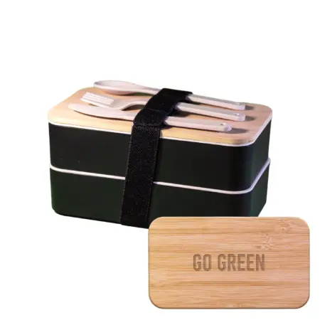 Wheat Straw Double Lunchbox with Bamboo Lid